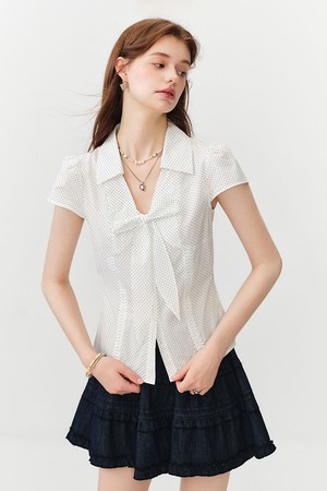 Ribbon tie peplum blouse_WHITE