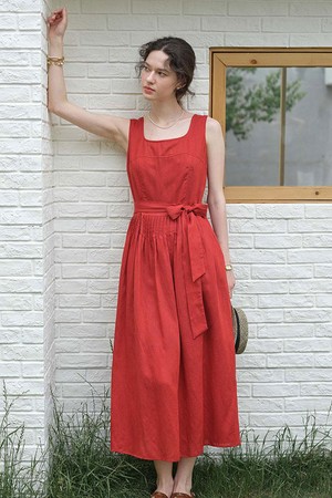 Tie red camisole dress