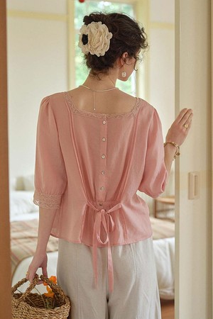 Pink square collar top