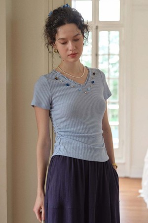 Beaded v-neck knit top