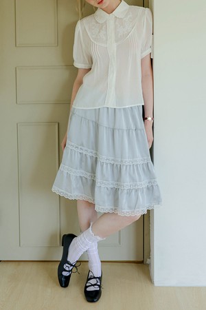 Layered lace tiered skirt_GRAY