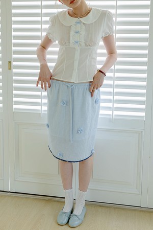 Blue check flower bow skirt