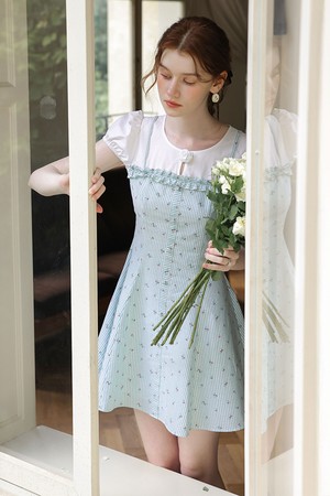 Floral fake two-piece mini dress
