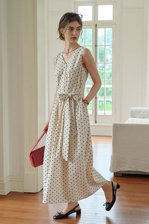 Tie-up polka dot dress