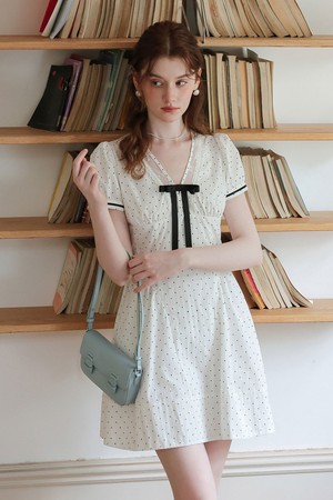 Polka dot lace v-neck dress