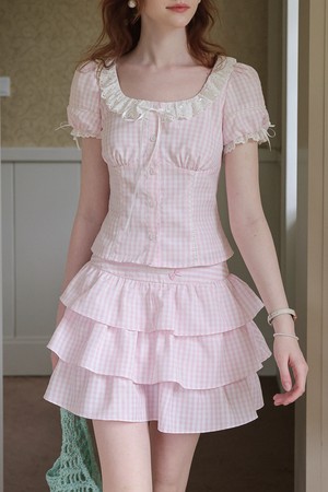 Gingham tiered skirt