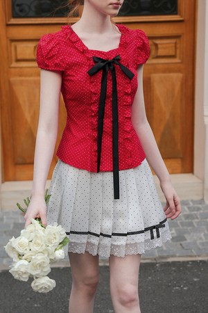 Polka dot lace trim skirt
