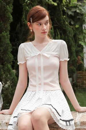 Sweet ribbon short sleeve top