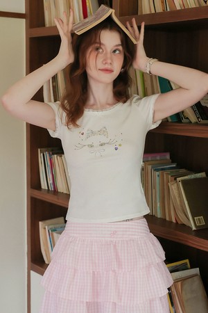 Cat rhinestone short sleeve top