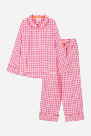 달파티 무심한핑크체크 파자마 세트