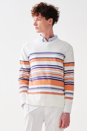 멀티 스트라이프 니트_오렌지 (베이직핏)_SKTUA07NTO