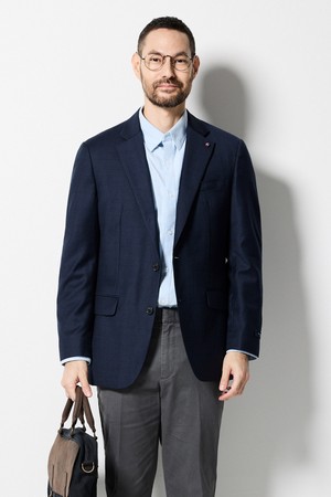 엑스트라파인 울 69% 체크 수트 자켓_네이비 (컴포트핏)_SSJTD63NCN