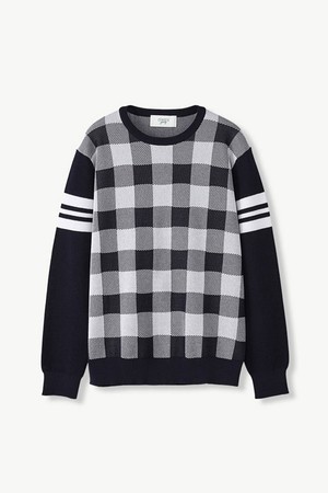 [DIEMS by STCO]COOL 체크 라운드 니트_네이비 (클래식핏)_DGKVA01CCN