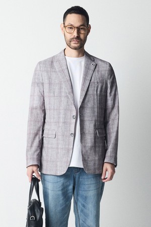 체크 프린트 에어홀 자켓_그레이 (슬렌더핏)_SJAUB22CCG