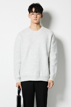 솜사탕 라운드 솔리드 니트_그레이 (오버핏)_SKTVD51OSG