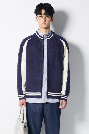 [DIEMS by STCO]바시티 배색 풀집업 가디건_네이비 (세미오버핏)_DKGVD62CMN