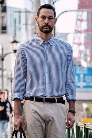 [DIEMS by STCO]린넨 혼방 긴팔 스트라이프 셔츠_블루 (클래식핏)_DDSWA05CTL