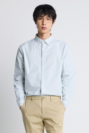 Compact Stretch Oxford Shirts_그린 스트라이프 (레귤러핏)_DDSWZ07ETE