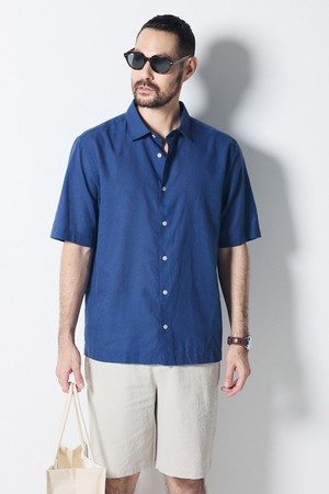 [DIEMS by STCO]린넨 혼방 반팔 솔리드 셔츠_블루 (이지핏)_DDSWB02ESL