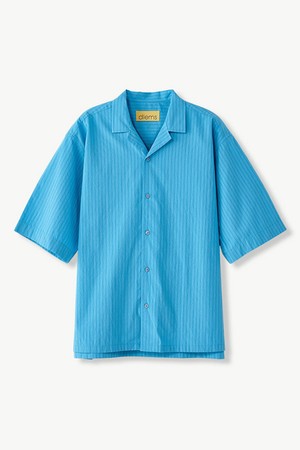 [DIEMS by STCO]스트라이프 오픈카라 반팔 셔츠_블루 (오버핏)_DDSVB63ETL