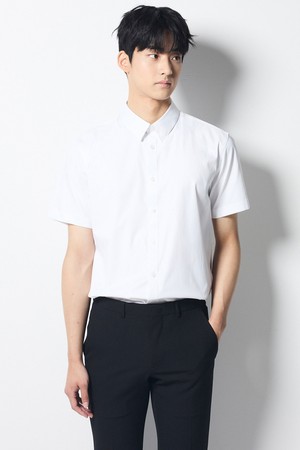 히든 버튼 클래식 반팔 셔츠_화이트 (슬림핏)_CDSVC04BSW