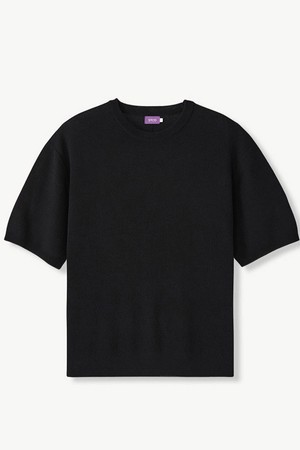 라운드 니트 티셔츠_블랙 (세미오버핏)_SKTVB51NSB