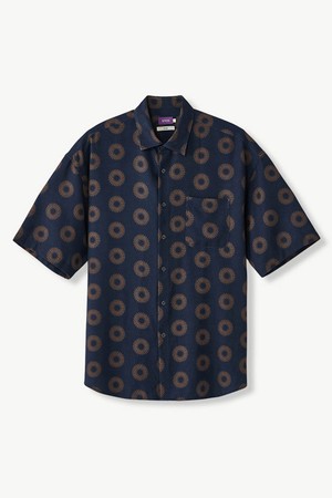사방 스판 프린트 셔츠 네이비 (오버핏)_SDSVB72OGN