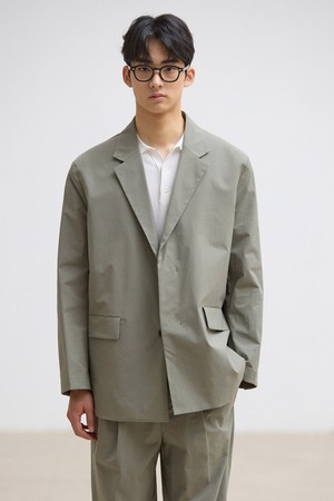 코튼-나일론 혼방 히든버튼 셋업 자켓 카키 (리얼오버핏)_SEJVB72OSK