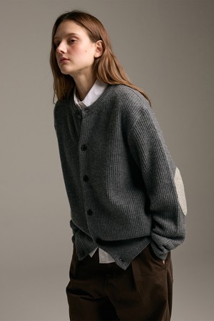 [램스울] 해리스트위드 라운드넥 가디건 그레이