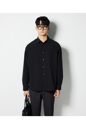 [바이브시프트] 고밀도 폴리 워싱 셔츠_블랙 (세미오버핏)_SDSWC62OSB