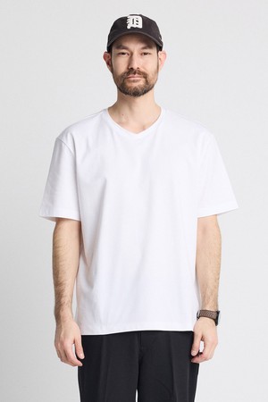 [BLACK LABEL] 수피마 브이넥 반팔 티셔츠_화이트 (세미오버핏)_STSWB81NSW