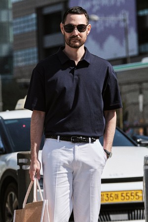 Supima 코튼 카라 반팔 티셔츠_네이비 (세미오버핏)_STSWB86NSN