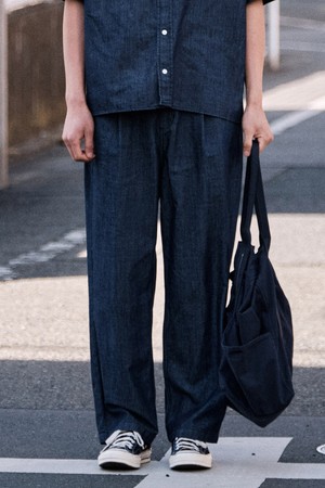 [DIEMS by STCO]젠더리스_원턱 밴딩 데님 팬츠_네이비 (와이드핏)_LDMWB01WSN