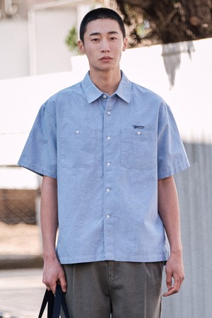 [DIEMS by STCO]더블포켓 자수 포인트 옥스포드 셔츠_블루 (오버핏)_LDSWB05OSL