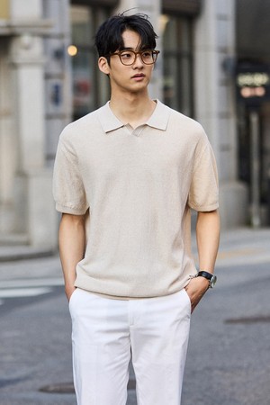 [DIEMS by STCO]허니콤 오픈 카라 니트_베이지 (클래식핏)_DKTWB11CSD