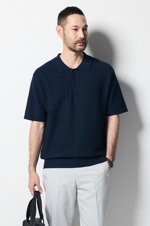 물결조직 카라 니트_네이비 (세미오버핏)_SKTWB55NSN