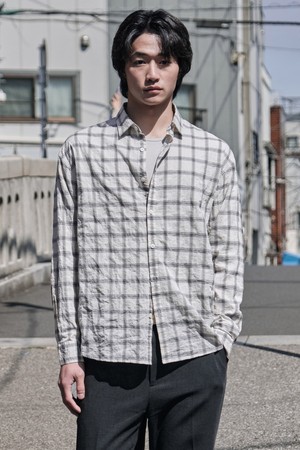 씨어서커 체크 셔츠_아이보리 (세미오버핏)_SDSXA61OCI