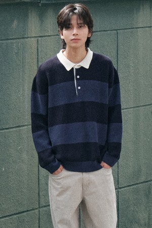 [DIEMS by STCO]럭비 카라 니트_블루 (세미오버핏)_DKTWD66CTL