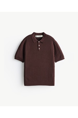 수피마 코튼 케이블 폴로 니트_브라운_0KTXB22HSH