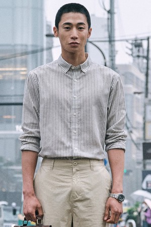 [자개단추] 소프트 린넨 셔츠_스트라이프 그레이 (레귤러핏)_JDSXZ52CTG