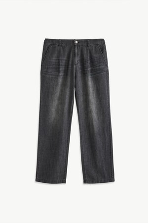 원턱 밴딩 데님 팬츠_차콜 그레이 (와이드핏)_DDMXB62WSC