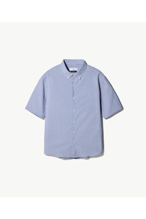 스트라이프 강연 스판 반팔 셔츠_네이비 (클래식핏)_DDSXB05CTN