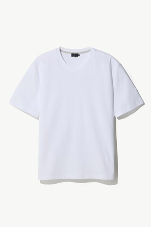 [BLACK LABEL] 수피마 브이넥 반팔 티셔츠_화이트 (세미오버핏)_STSXB81NSW