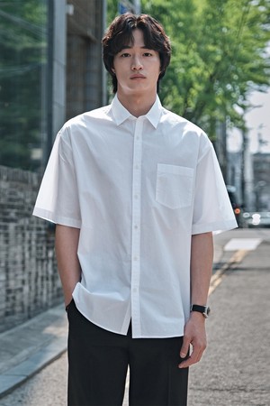 고밀도 면100 바이오 워싱 셔츠 화이트 (오버핏)_LDSXB61OSW