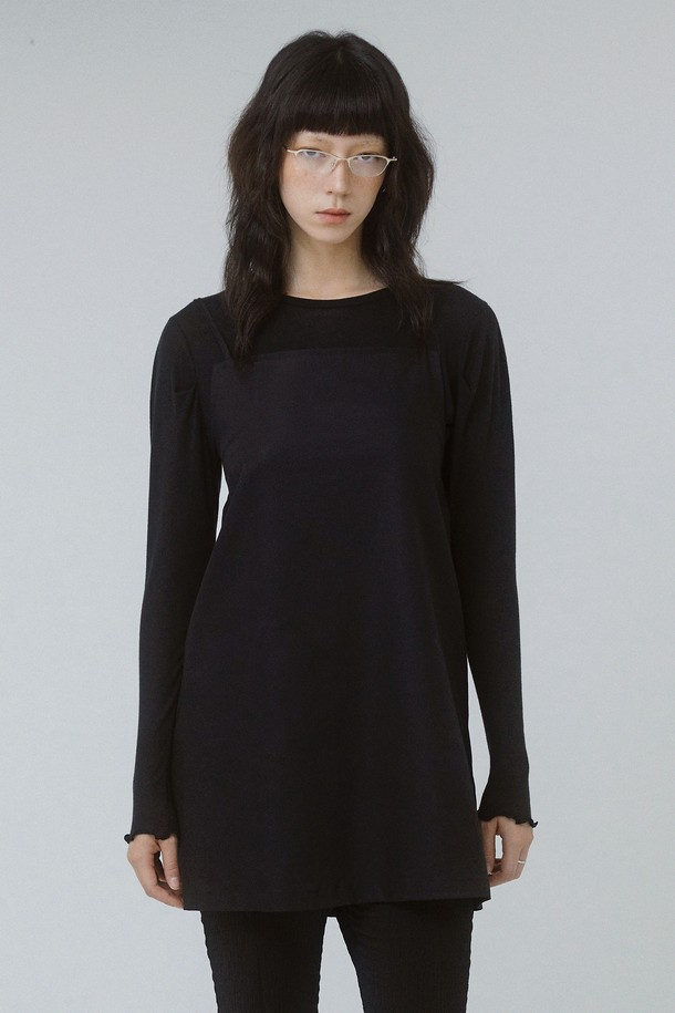 TI:BAEG - 긴소매 티셔츠 - RE PETIT TUCK WOOL TENCEL T-SHIRTS BK 리 쁘띠 터크 울텐셀 티셔츠 블랙