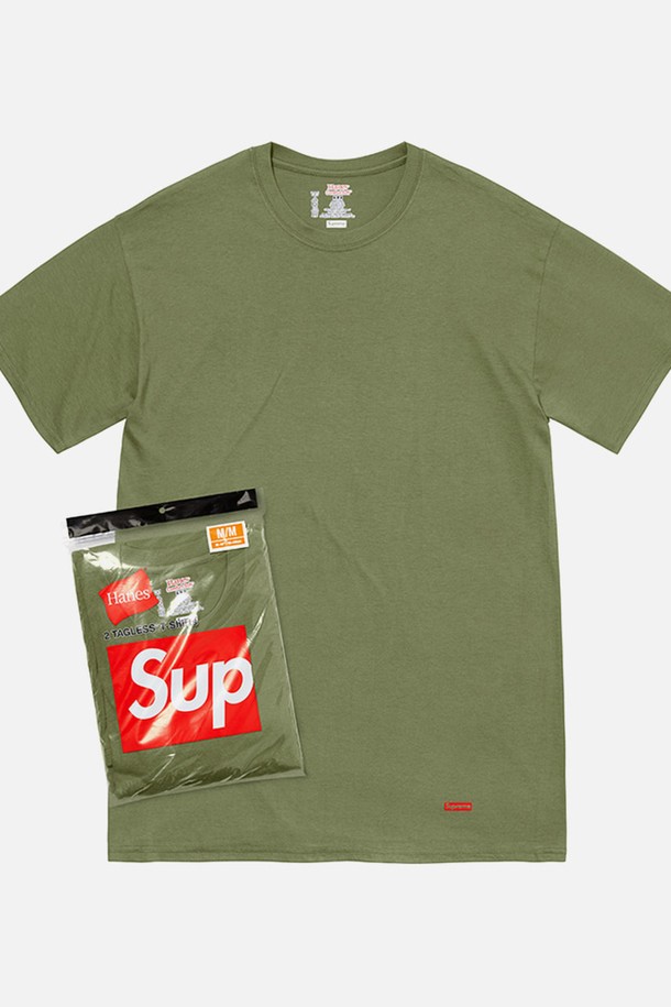 SUPREME - 반팔티셔츠 - 슈프림 Hanes Tagless Tees 반팔티 2팩 SS22A24-OLIVE