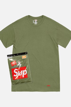 슈프림 Hanes Tagless Tees 반팔티 2팩 SS22A24-OLIVE