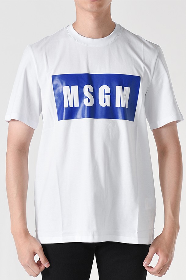 MSGM - 반팔티셔츠 - 엠에스지엠 3240MM520 박스로고 반팔티셔츠(화이트+블루) 3240MM520 227298 01