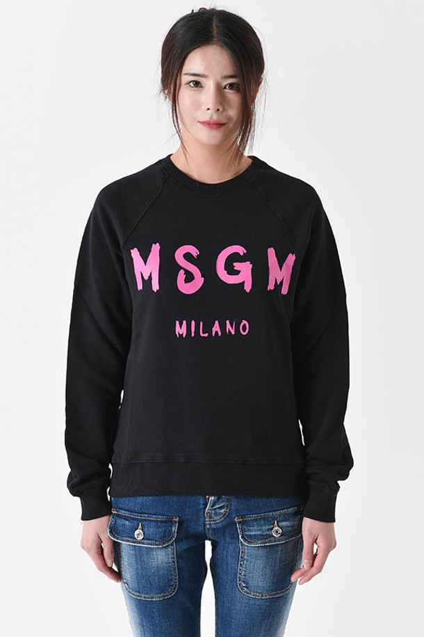 MSGM - 긴팔티셔츠 - 엠에스지엠 3341MDM513 로고 레귤러핏 맨투맨(블랙+핑크) 3341MDM513 227799 99