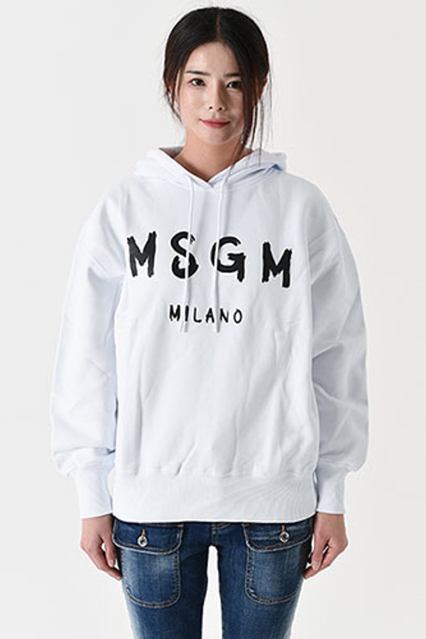 MSGM - 긴팔티셔츠 - 엠에스지엠 2000MDM515 브러쉬 로고 후드티셔츠(화이트) 2000MDM515 200001 01